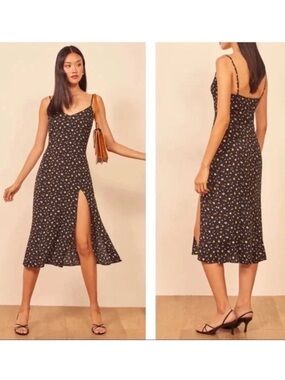 Reformation Crimini Slip Dress Black Floral Midi